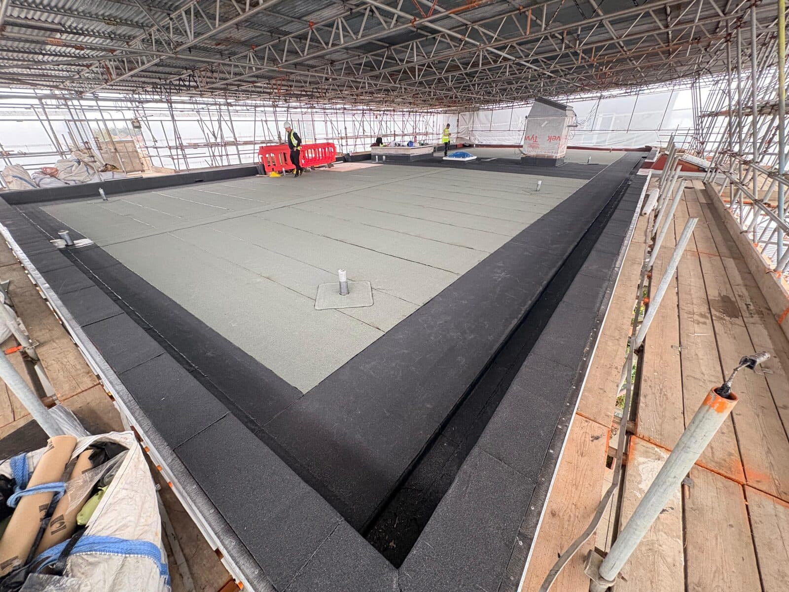 Finished Langley roof under scaffold protection